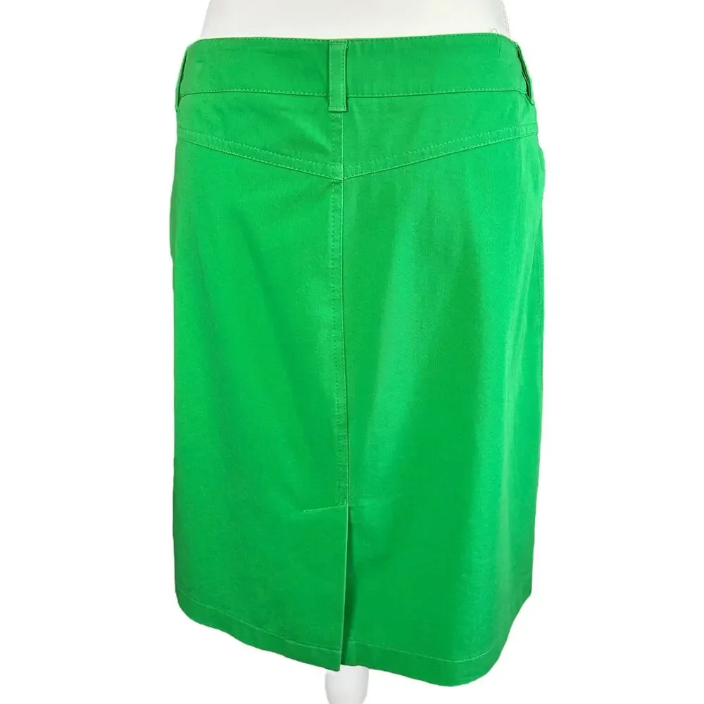 Adrienne Vittadini Classico Skirt Size 10 Kelly Green A Line Side Zip Back Slit
